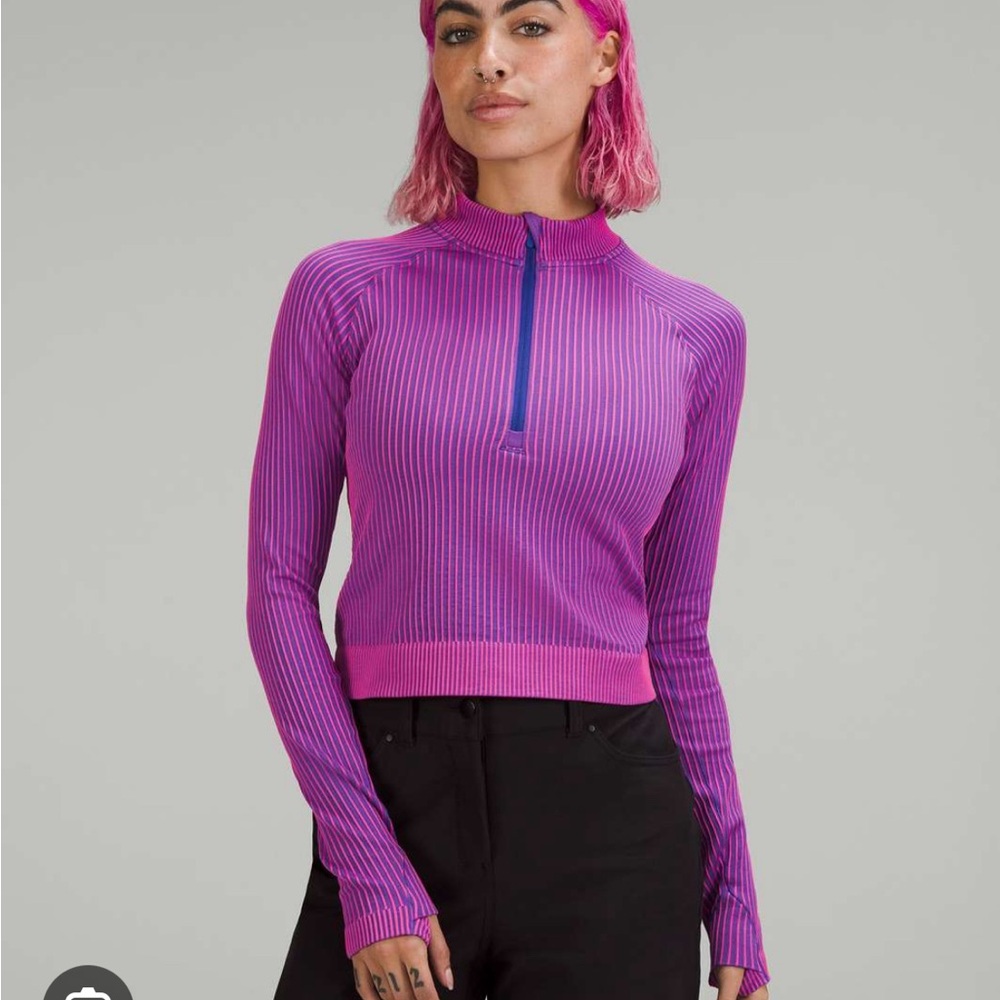 Lululemon Rest Less pink striped half zip pullover